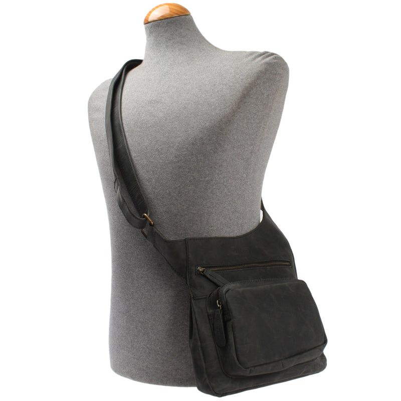 Leconi Umhängetasche Schultertasche Crossbag Damen Herren Leder grau LE3015 Räumungsverkauf