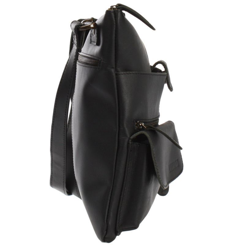 Leconi Umhängetasche Schultertasche Damen Herren Used Look Leder schwarz LE3011 Kauf eins, bekomm eins gratis