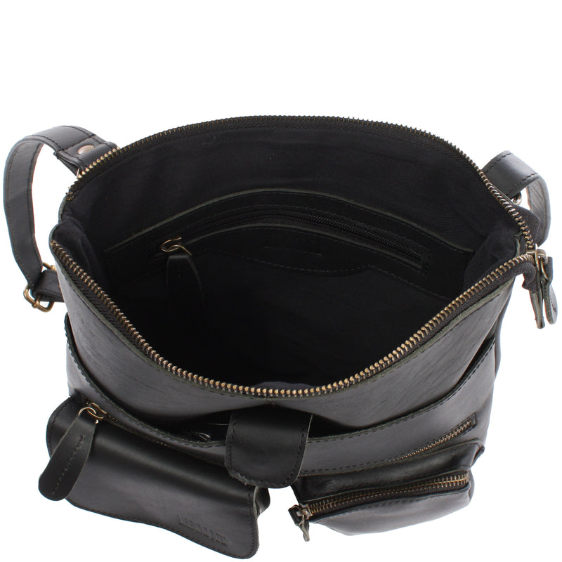 Leconi Umhängetasche Schultertasche Damen Herren Used Look Leder schwarz LE3011 Kauf eins, bekomm eins gratis