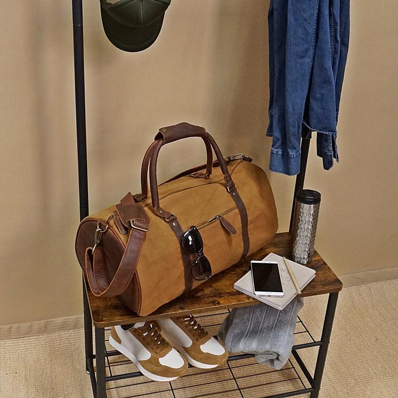 Leconi Weekender Reisetasche Sporttasche vintage Leder Canvas cognac LE2004 Sonderangebote