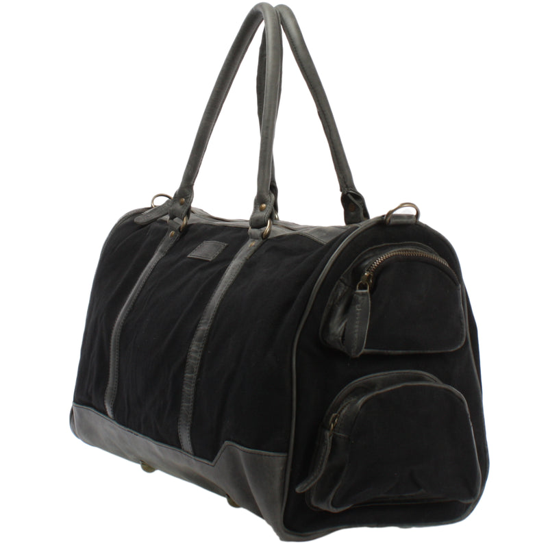 Leconi Reisetasche Weekender Sporttasche Damen Herren Leder Canvas schwarz LE2017 Riesige Ersparnisse