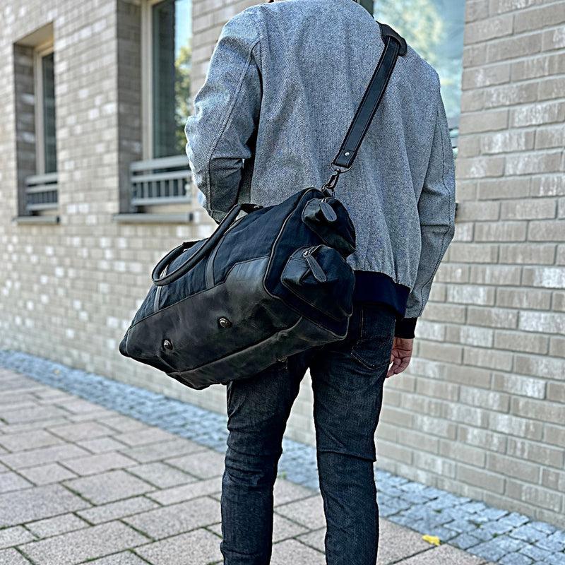 Leconi Reisetasche Weekender Sporttasche Damen Herren Leder Canvas schwarz LE2017 Riesige Ersparnisse
