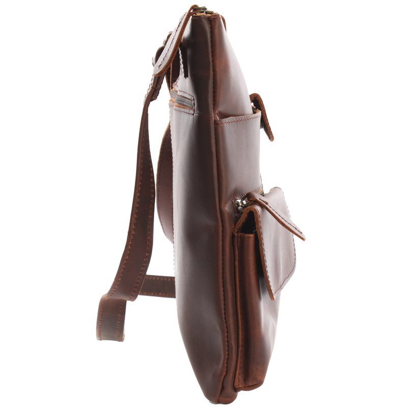 Leconi Umhängetasche Schultertasche Damen Herren Used Look Leder braun LE3011 Wochenangebot