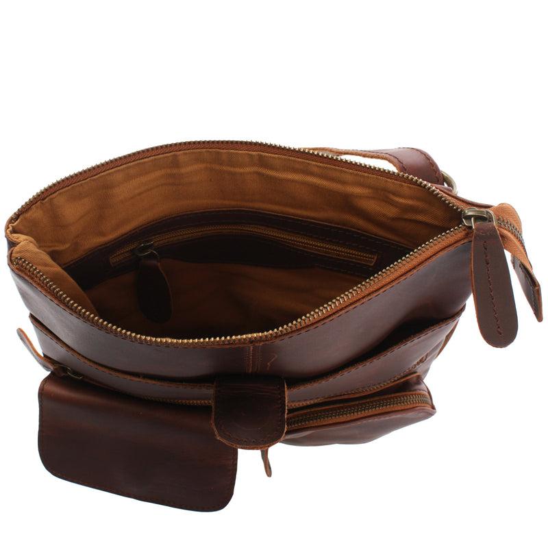 Leconi Umhängetasche Schultertasche Damen Herren Used Look Leder braun LE3011 Wochenangebot