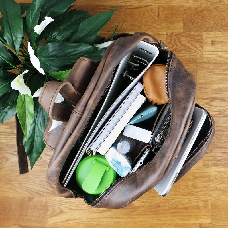 Leconi Rucksack Lederrucksack Freizeitrucksack Damen Herren Leder schlamm LE1017 Kostenlose Rückgabe