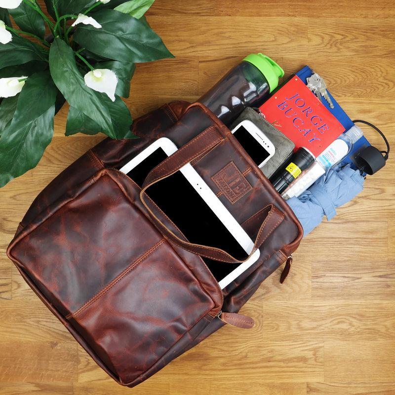 Leconi Lederrucksack Freizeitrucksack Damen Herren DIN A4 Leder braun LE1019 Letzte 3 Tage