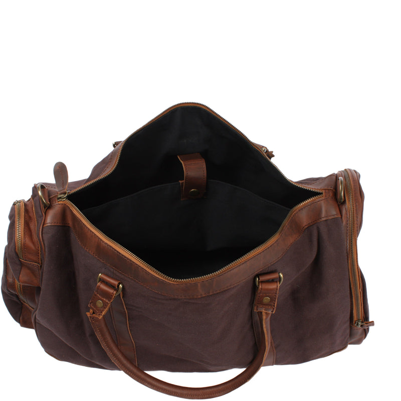 Leconi Reisetasche Weekender Sporttasche Damen Herren Leder Canvas mokka LE2017 Letzte 2 Tage
