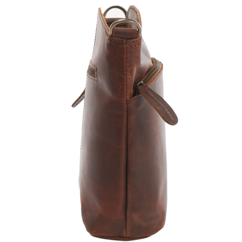 Leconi kleine Umhängetasche Schultertasche Freizeittasche Leder braun LE3049 Letzter Tag