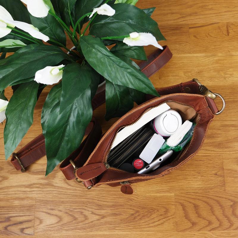 Leconi kleine Umhängetasche Schultertasche Freizeittasche Leder braun LE3049 Letzter Tag