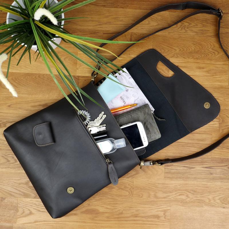 Leconi Umhängetasche Ledertasche Schultertasche Leder dunkelbraun LE3027 Zeitbegrenzte Promotion