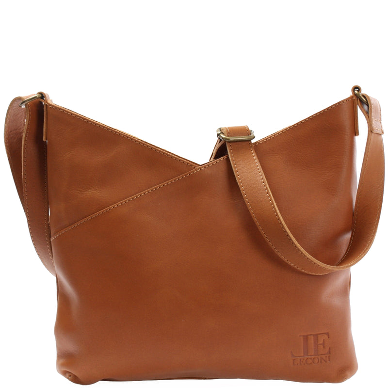 Leconi Umhängetasche Damentasche Schultertasche Leder cognac LE0065