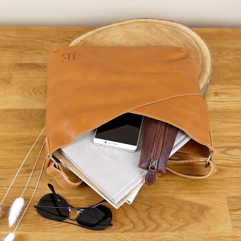Leconi Umhängetasche Damentasche Schultertasche Leder cognac LE0065 Bis zu 60% Rabatt