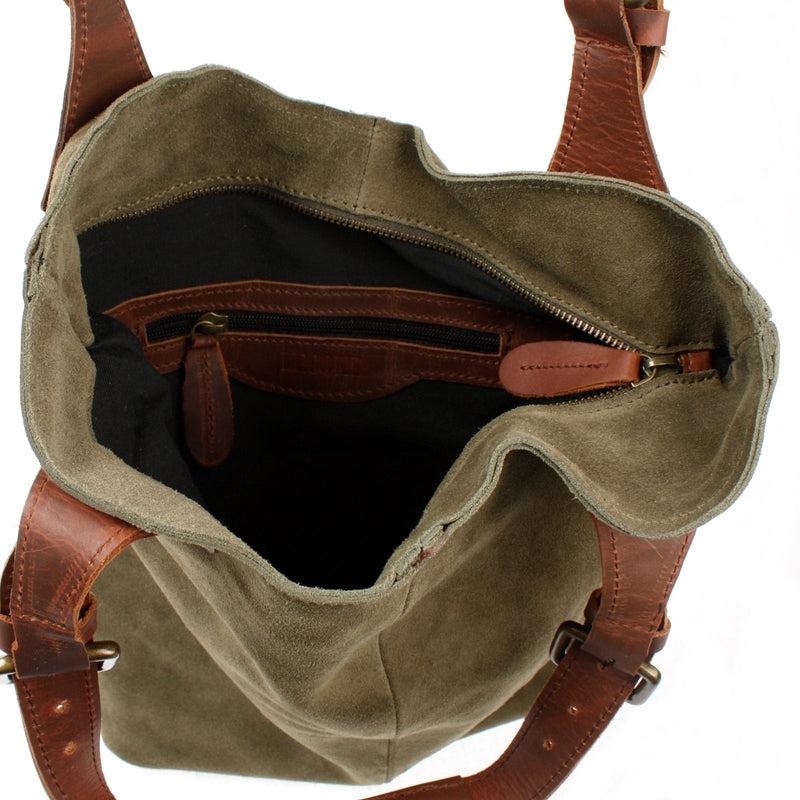 Leconi Henkeltasche Damentasche Veloursleder Leder grün LE0033 Bis zu 65% Rabatt