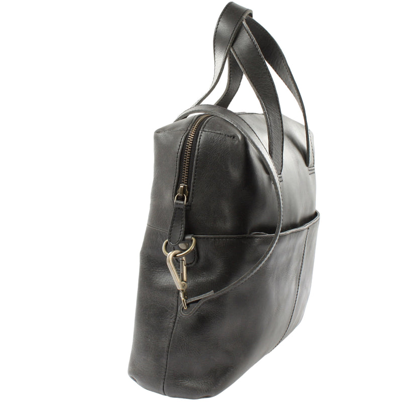 Leconi Schultertasche Henkeltasche Shopper Handtasche Damen Leder dunkelgrau LE0059 Vierteljährliche Förderung