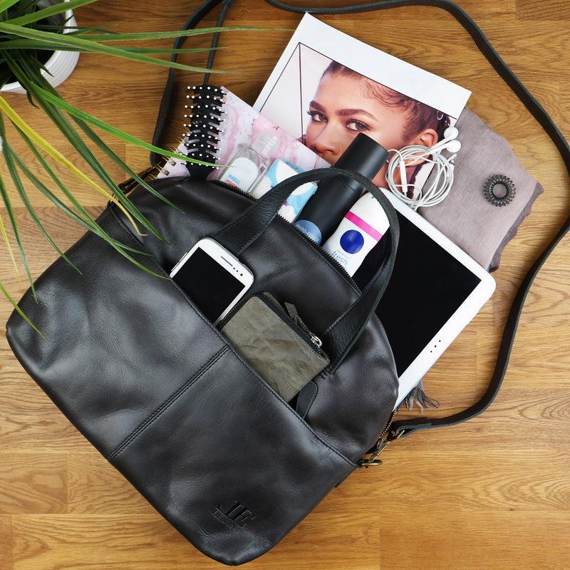 Leconi Schultertasche Henkeltasche Shopper Handtasche Damen Leder dunkelgrau LE0059 Vierteljährliche Förderung