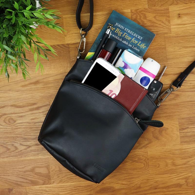 Leconi kleine Umhängetasche Schultertasche Freizeittasche Leder schwarz LE3049 Discount Store für neue Produkte