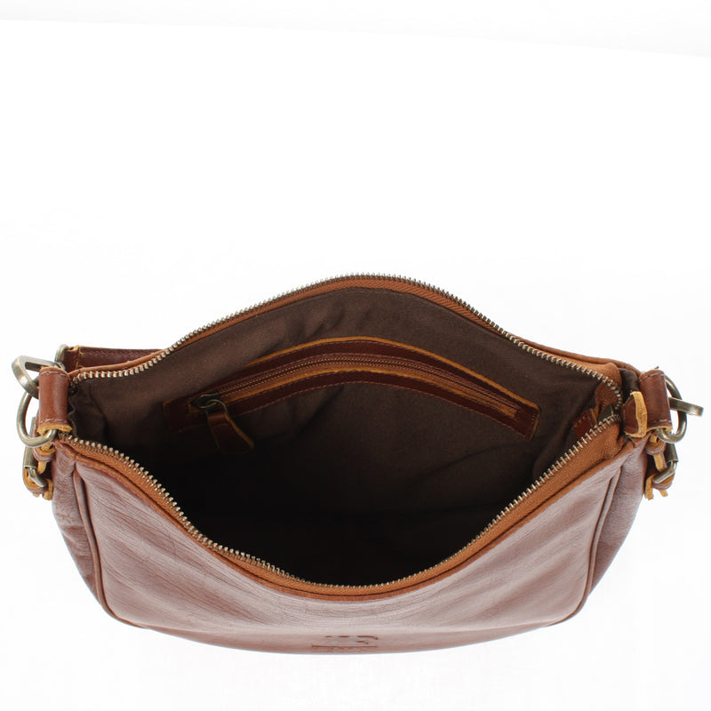 Leconi Schultertasche Henkeltasche Damentasche Leder braun LE0063 Nur noch ein Tag übrig