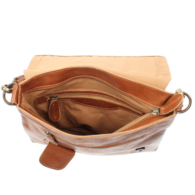 Leconi Umhängetasche Ledertasche Damen Schultertasche Leder cognac LE3027 Riesige Rabatte