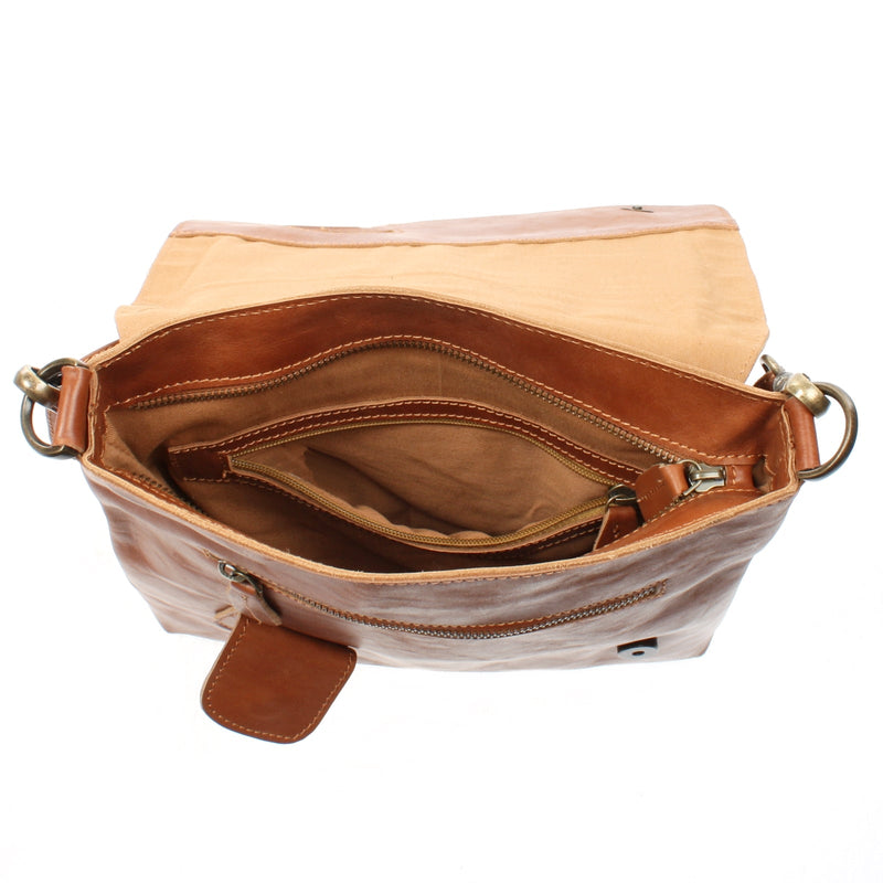 Leconi Umhängetasche Ledertasche Damen Schultertasche Leder cognac LE3027 Riesige Rabatte