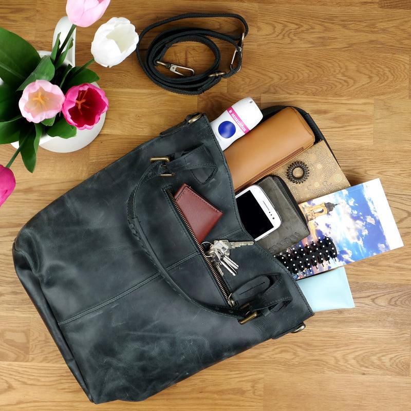Leconi Umhängetasche Schultertasche Henkeltasche Damentasche Leder grau LE0054 Clearance-Verkauf