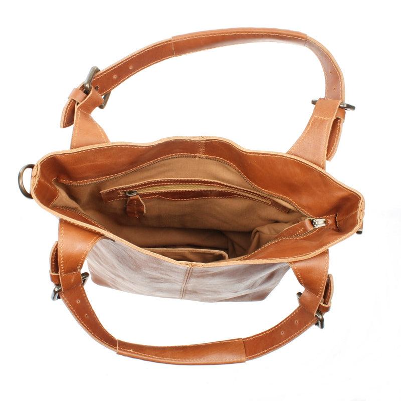 Leconi Umhängetasche Schultertasche Henkeltasche Damentasche Leder cognac LE0054 Fabrikladen