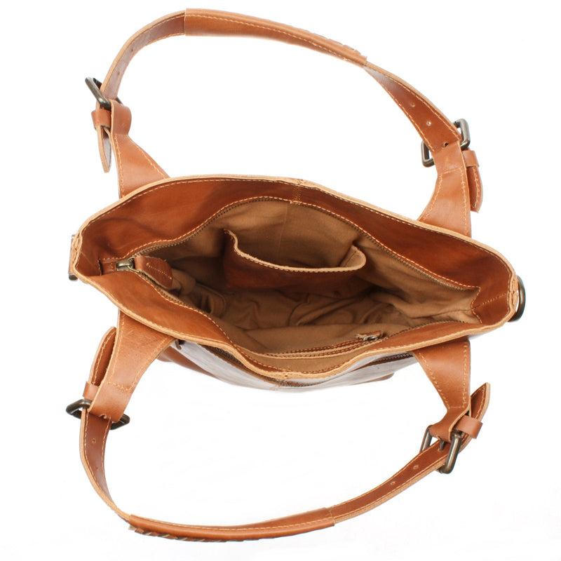 Leconi Umhängetasche Schultertasche Henkeltasche Damentasche Leder cognac LE0054 Fabrikladen