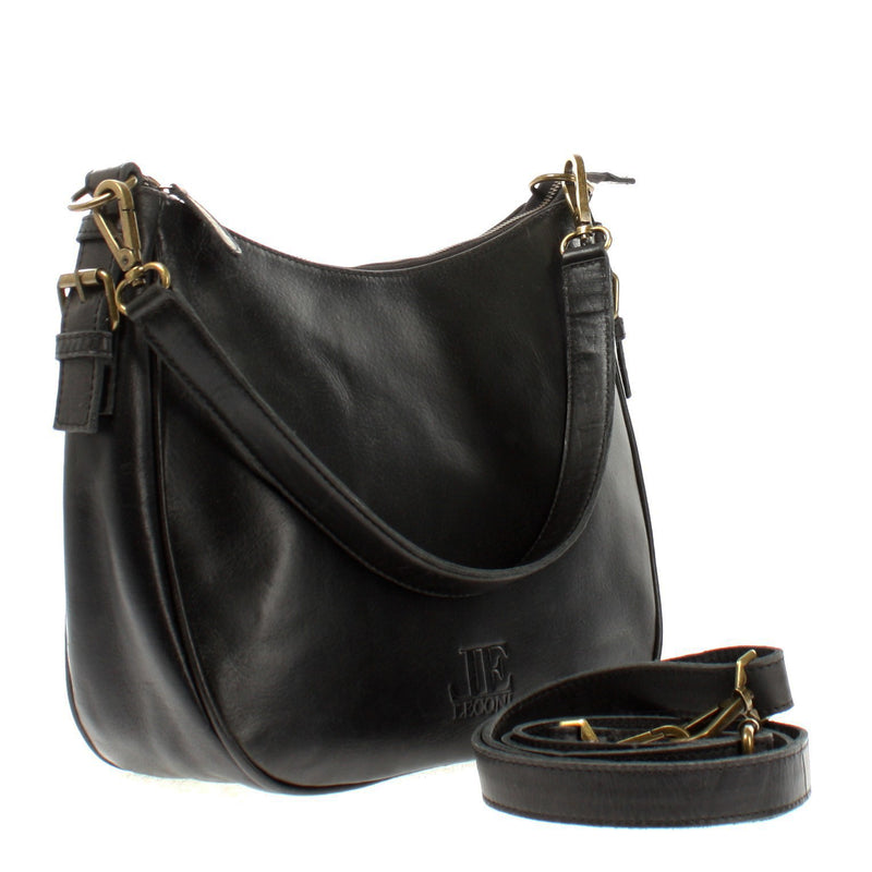 Leconi Schultertasche Handtasche Damentasche Leder schwarz LE0063 Begrenzt auf 3 Tage