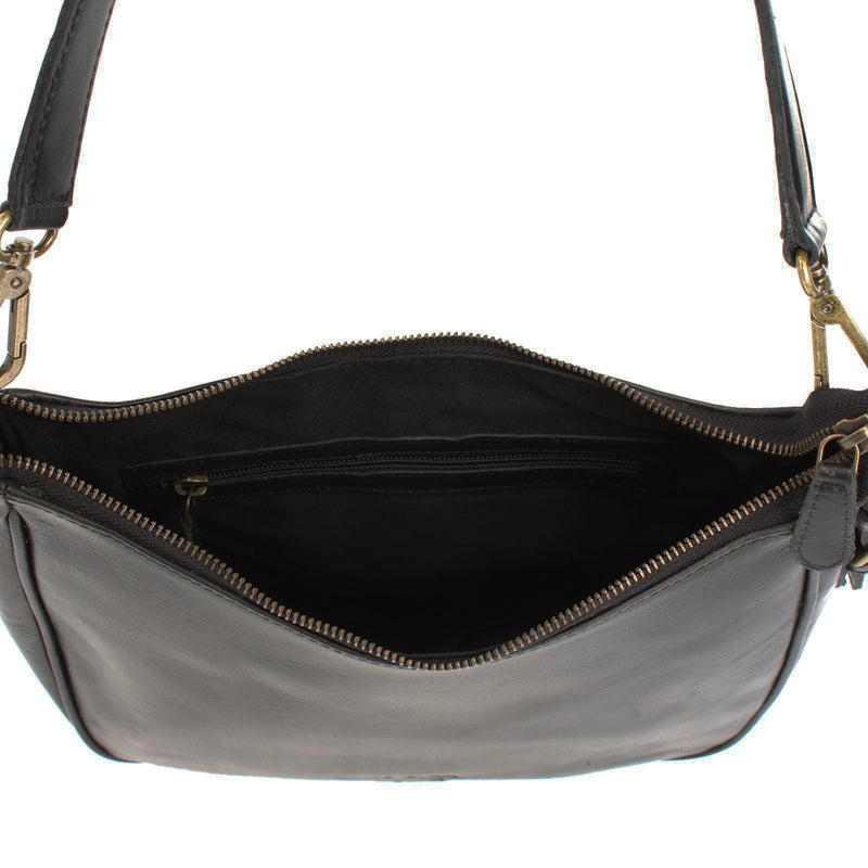 Leconi Schultertasche Handtasche Damentasche Leder schwarz LE0063 Begrenzt auf 3 Tage