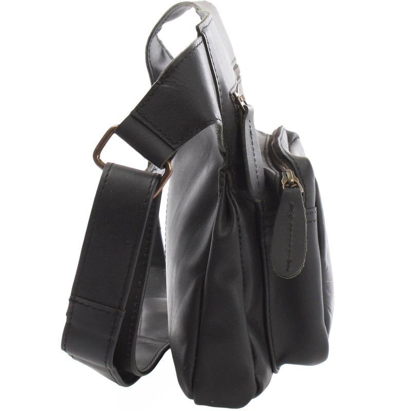 Leconi Umhängetasche Schultertasche Crossbag Damen Herren Leder schwarz LE3015 Black Friday Preise