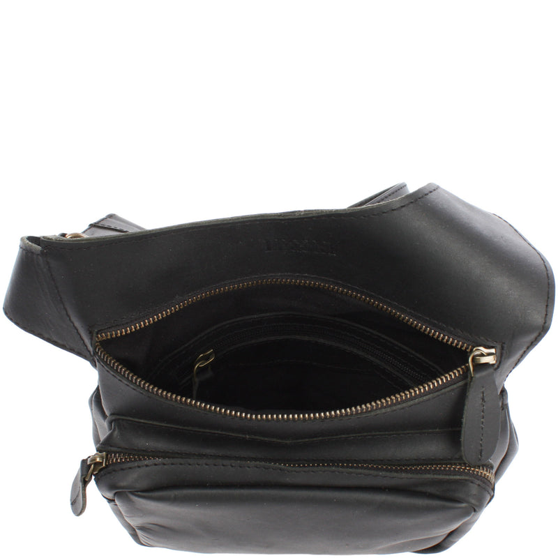 Leconi Umhängetasche Schultertasche Crossbag Damen Herren Leder schwarz LE3015 Black Friday Preise