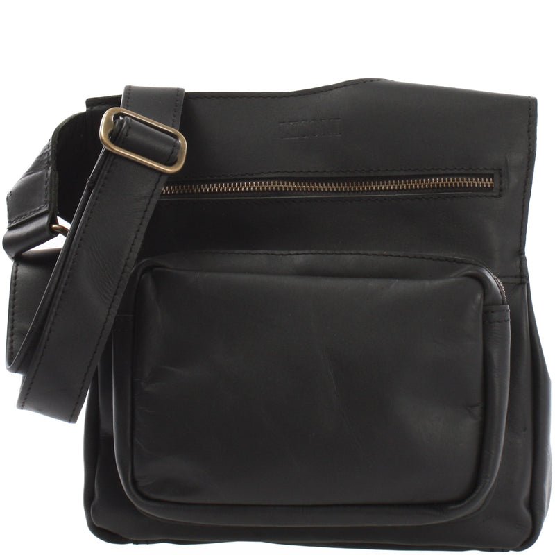 Leconi Umhängetasche Schultertasche Crossbag Damen Herren Leder schwarz LE3015 Black Friday Preise
