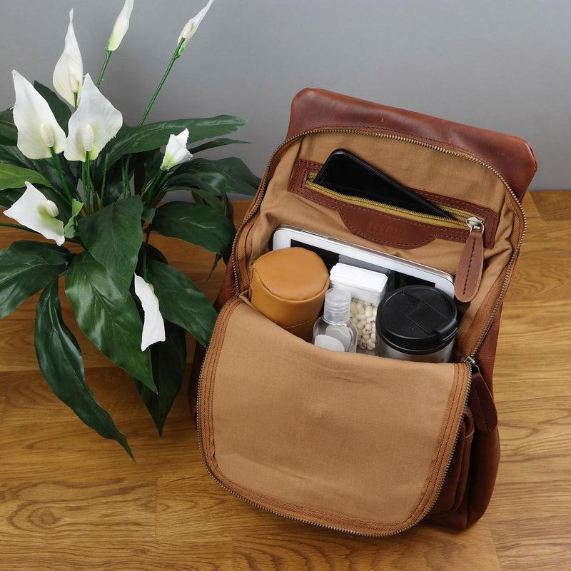 Leconi Rucksack Freizeitrucksack vintage Lederrucksack Damen Herren Leder braun LE1008 Im Verkauf