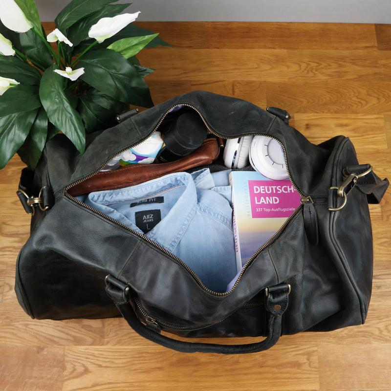 Leconi Weekender Reisetasche Sporttasche vintage Leder grau LE2004 zollfrei