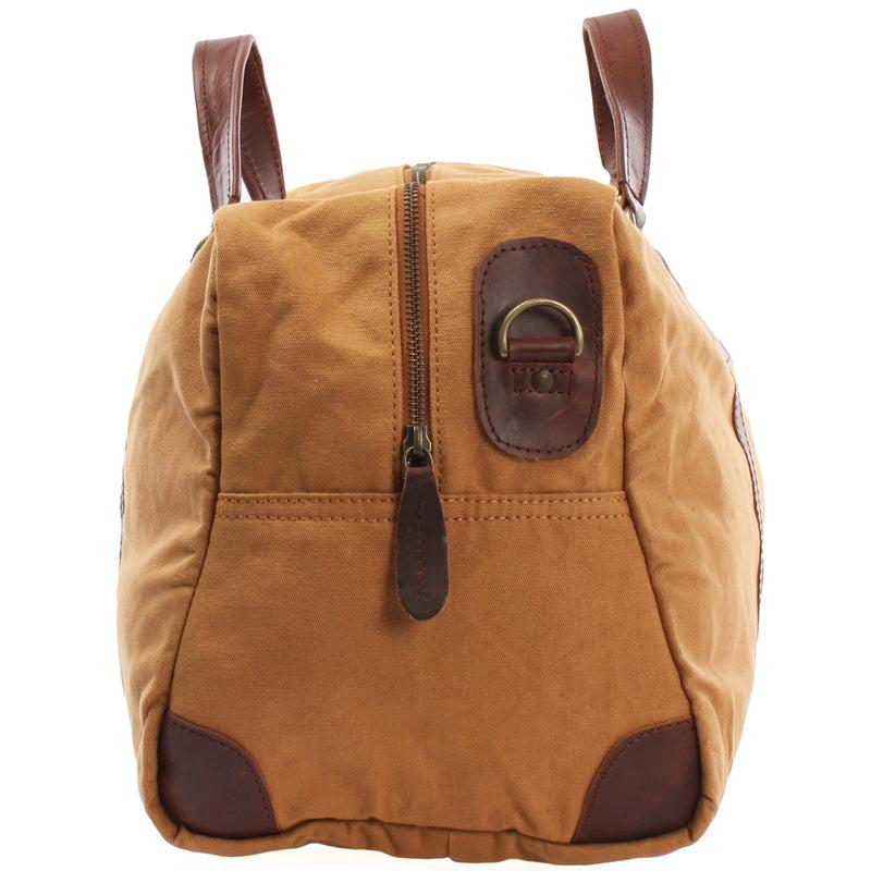 Leconi kleiner Weekender Sporttasche Canvas Leder cognac LE2009 50% Rabatt für begrenzte Zeit