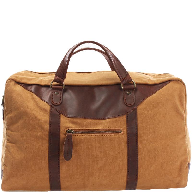 Leconi kleiner Weekender Sporttasche Canvas Leder cognac LE2009 50% Rabatt für begrenzte Zeit