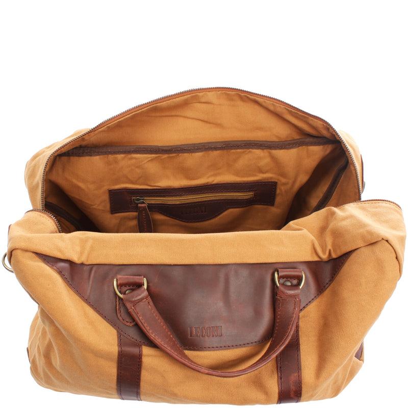 Leconi kleiner Weekender Sporttasche Canvas Leder cognac LE2009 50% Rabatt für begrenzte Zeit