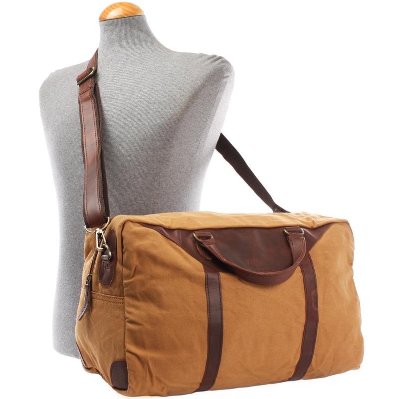 Leconi kleiner Weekender Sporttasche Canvas Leder cognac LE2009 50% Rabatt für begrenzte Zeit