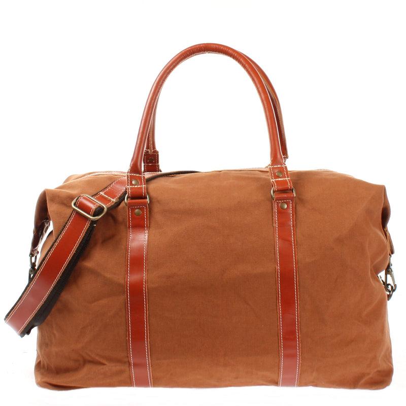 Leconi Reisetasche Weekender Handgepäck Leder Canvas cognac LE2010 Rabatte dieses Monats