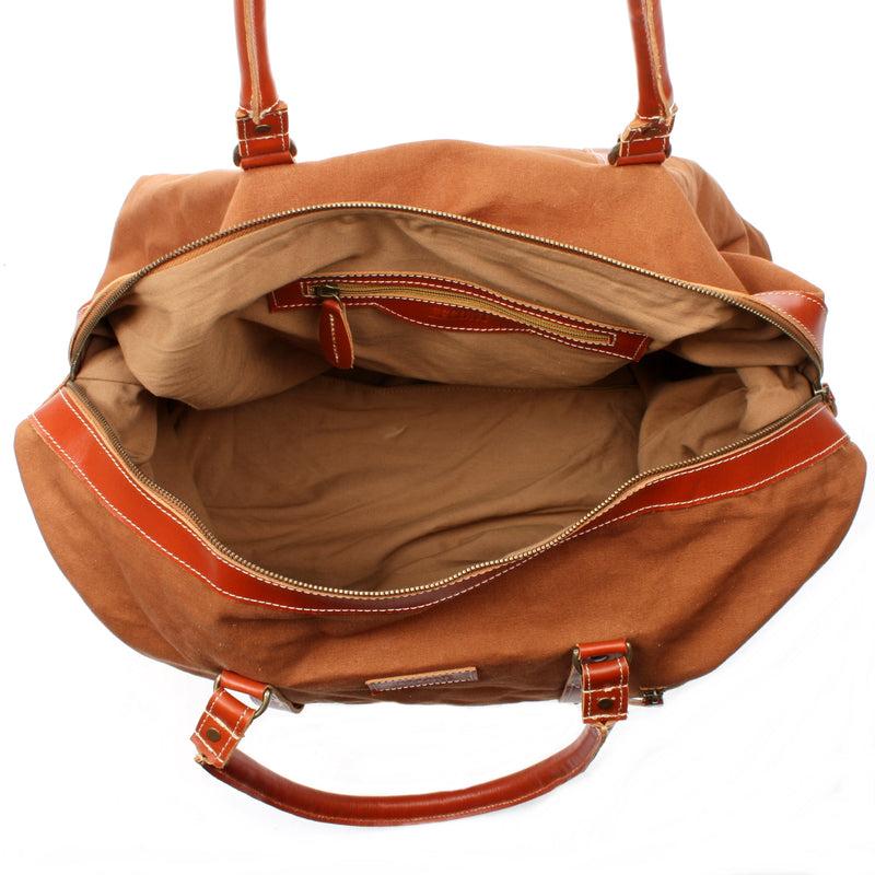 Leconi Reisetasche Weekender Handgepäck Leder Canvas cognac LE2010 Rabatte dieses Monats