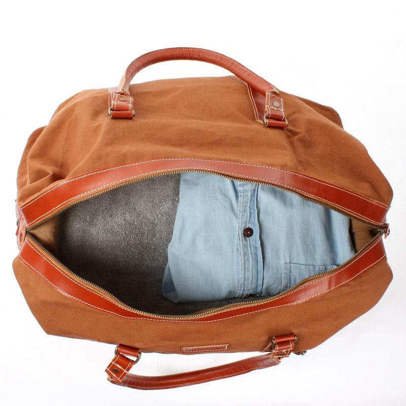 Leconi Reisetasche Weekender Handgepäck Leder Canvas cognac LE2010 Rabatte dieses Monats