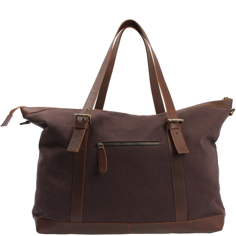 Leconi Weekender Reisetasche Shopper Damen Herren Leder Canvas mokka LE2013 2025