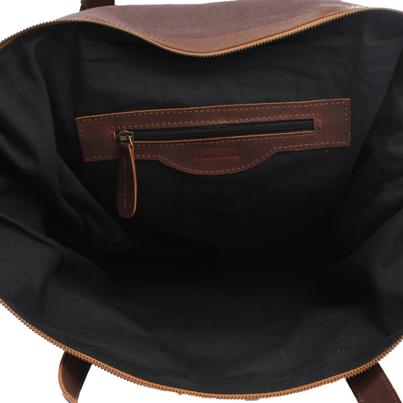 Leconi Weekender Reisetasche Shopper Damen Herren Leder Canvas mokka LE2013 2025