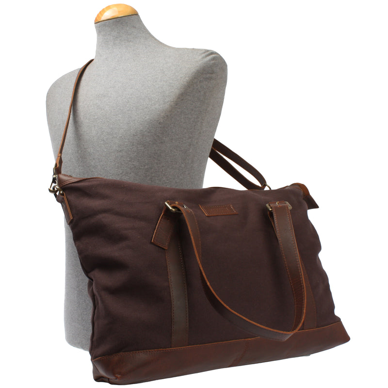 Leconi Weekender Reisetasche Shopper Damen Herren Leder Canvas mokka LE2013 2025