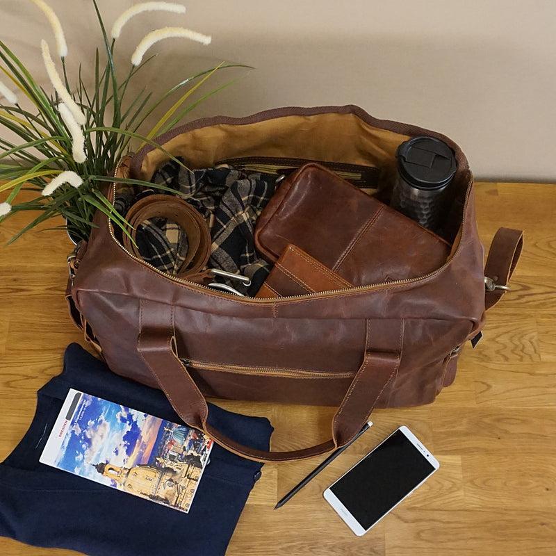 Leconi Weekender Sporttasche Reisetasche Ledertasche Damen Herren Leder braun LE2014 Online