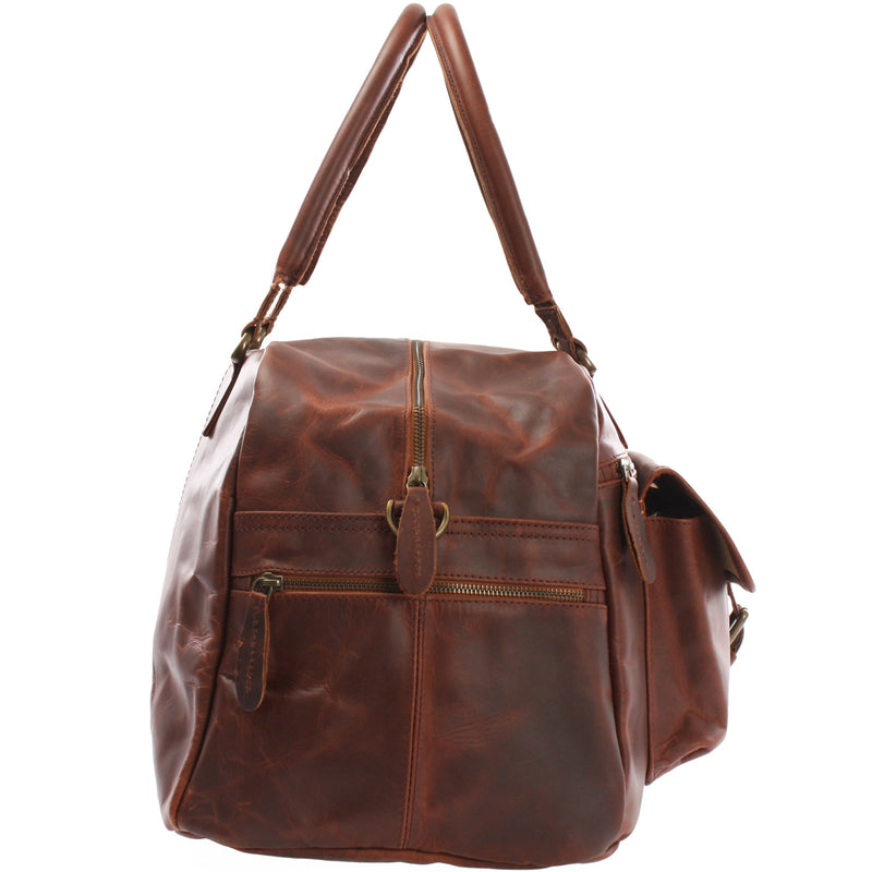 Leconi kleine Reisetasche Handgepäck Weekender Leder braun LE2023 Outlet