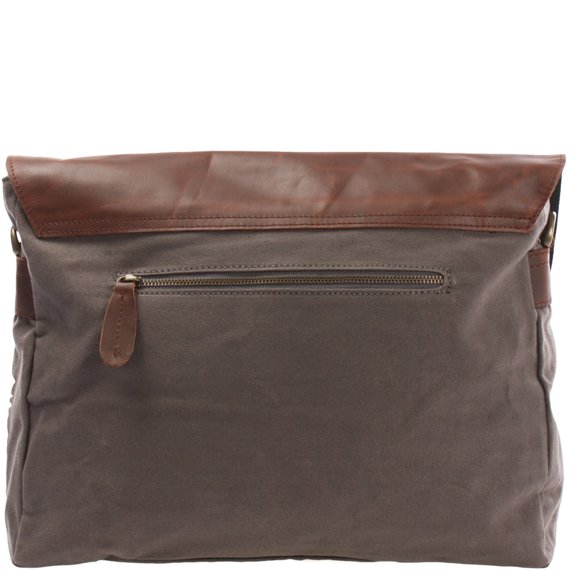 Leconi Kuriertasche Umhängetasche DIN A4 Leder Canvas grau LE3032 Auslauf