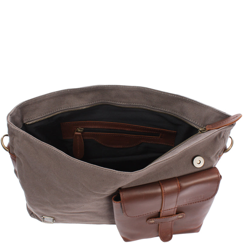 Leconi Kuriertasche Umhängetasche DIN A4 Leder Canvas grau LE3032 Auslauf