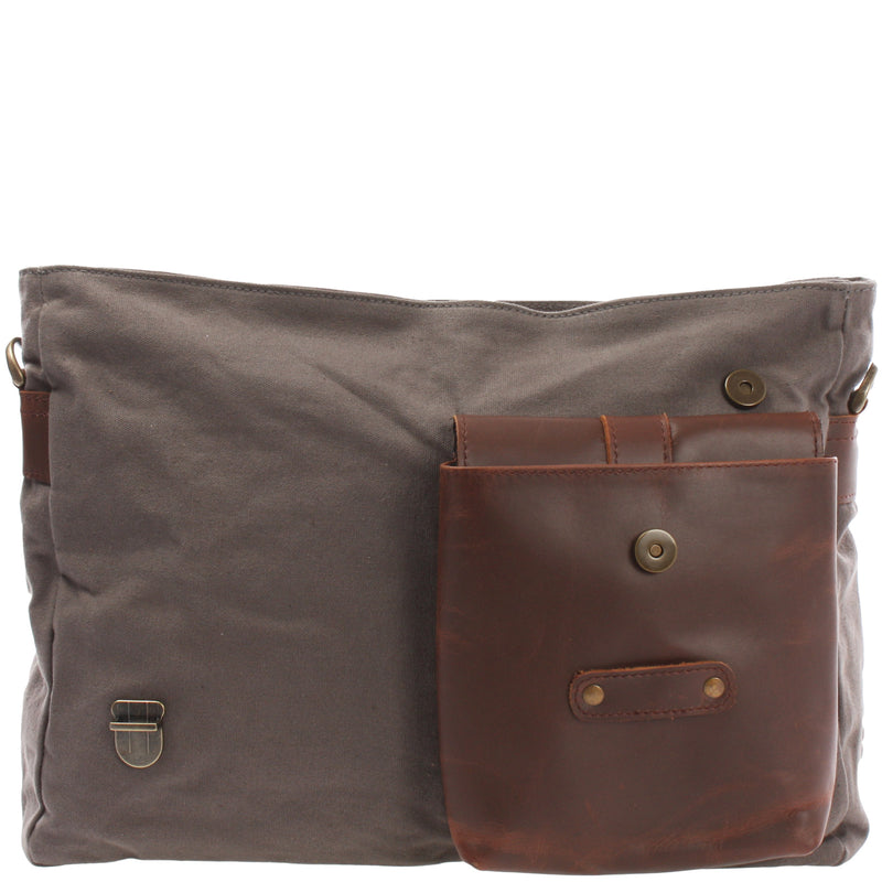 Leconi Kuriertasche Umhängetasche DIN A4 Leder Canvas grau LE3032 Auslauf