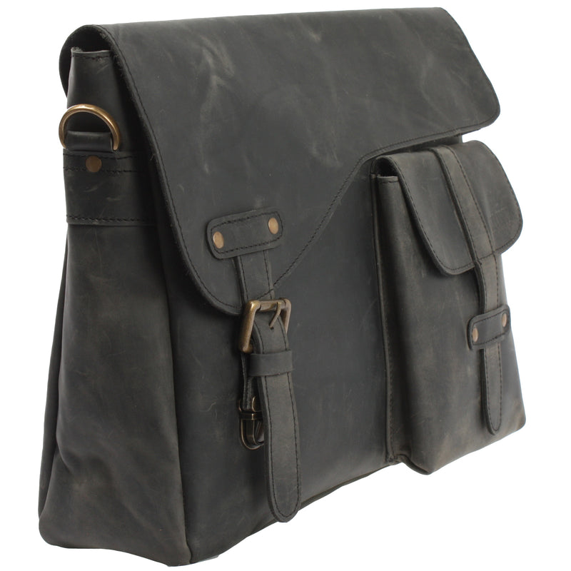 Leconi Messenger Bag Collegetasche DIN A4 Kuriertasche Leder grau LE3032 Verkauf