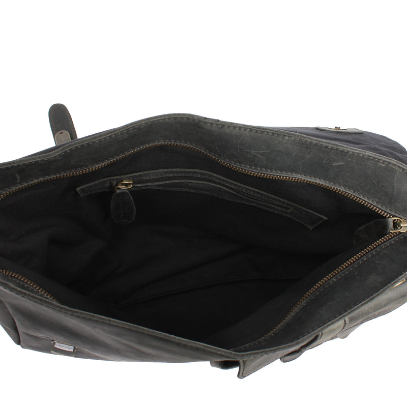 Leconi Messenger Bag Collegetasche DIN A4 Kuriertasche Leder grau LE3032 Verkauf